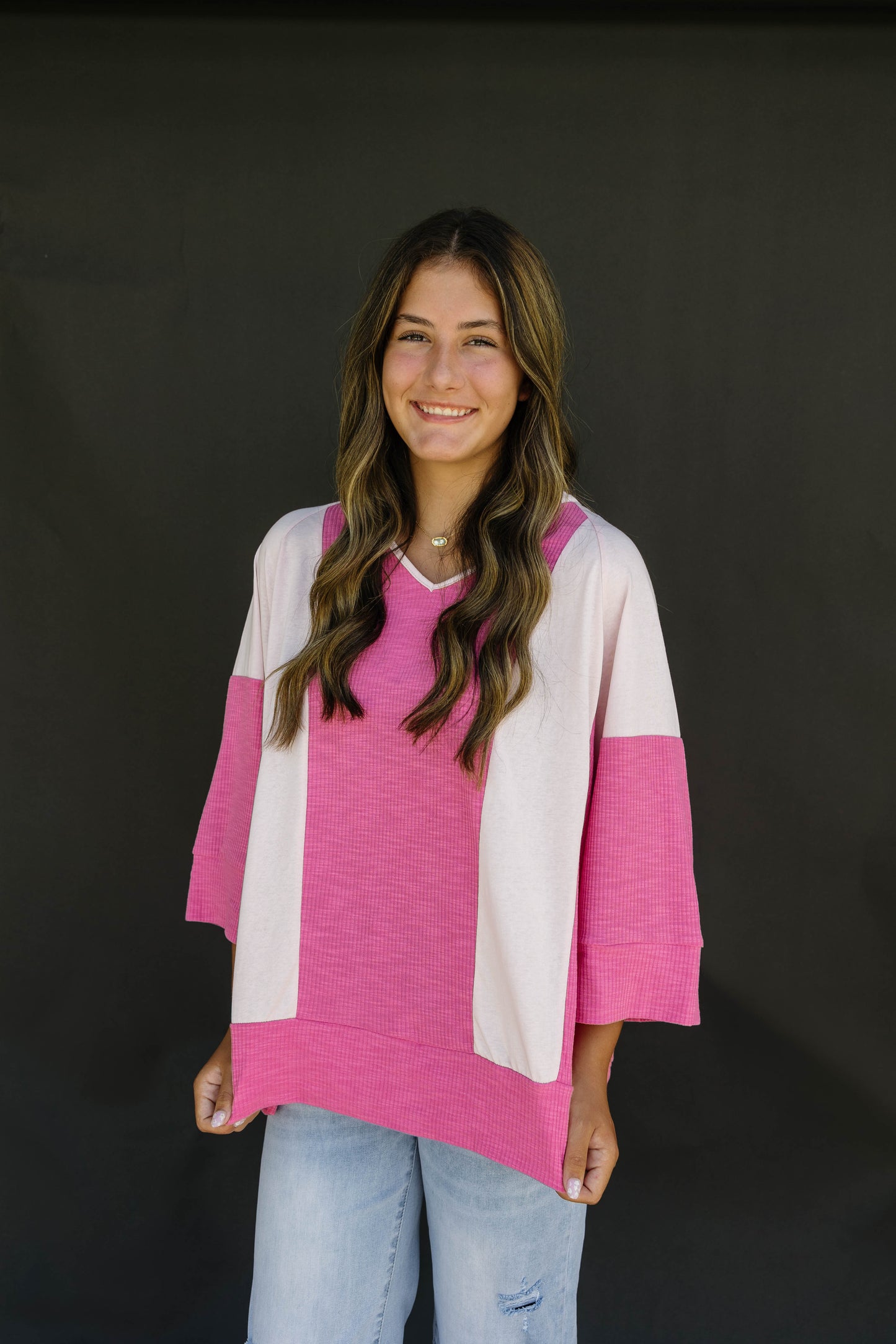 Pretty In Pink Oversized Color Block Top