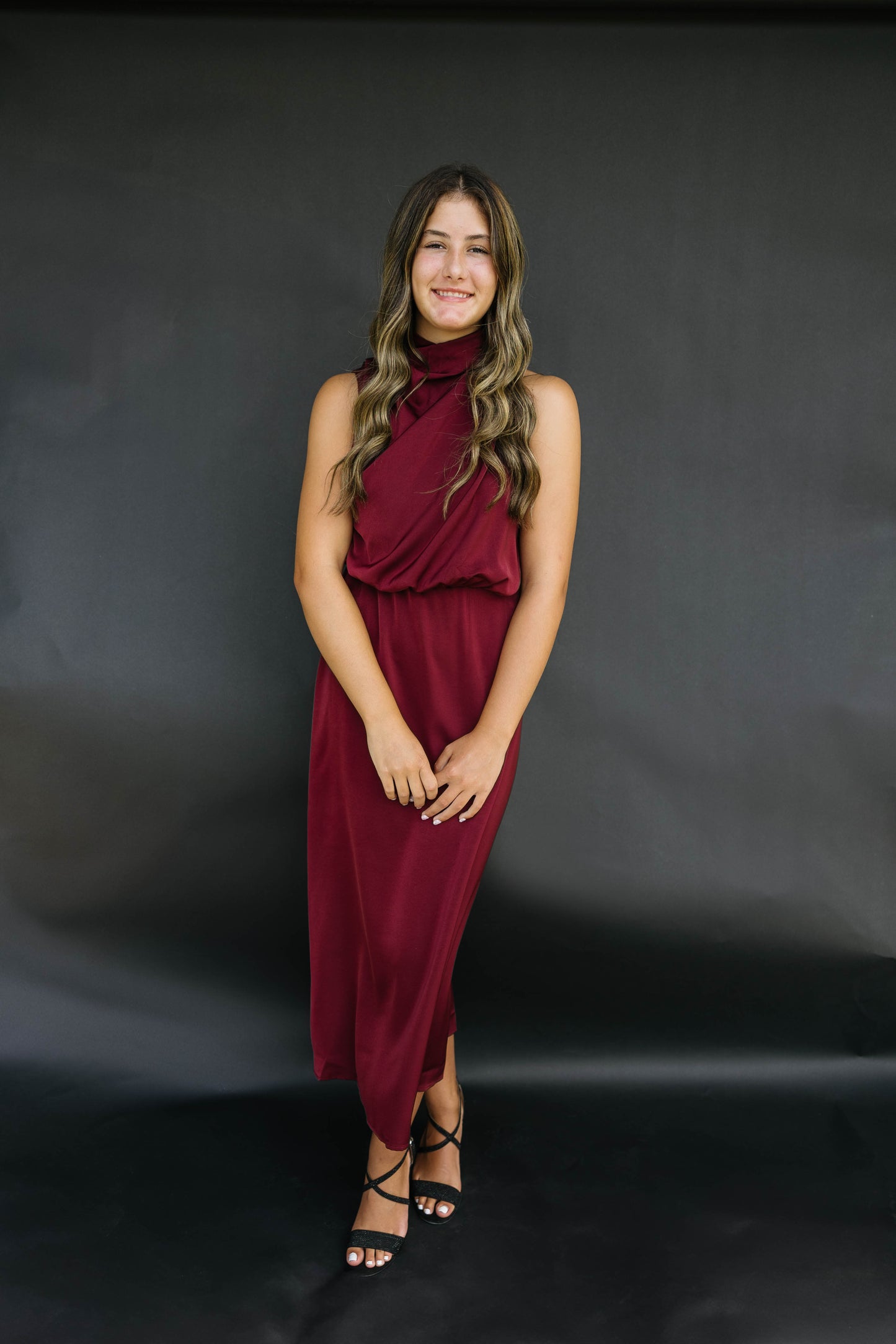 Cocktail Hour Satin Dress | Wine Red