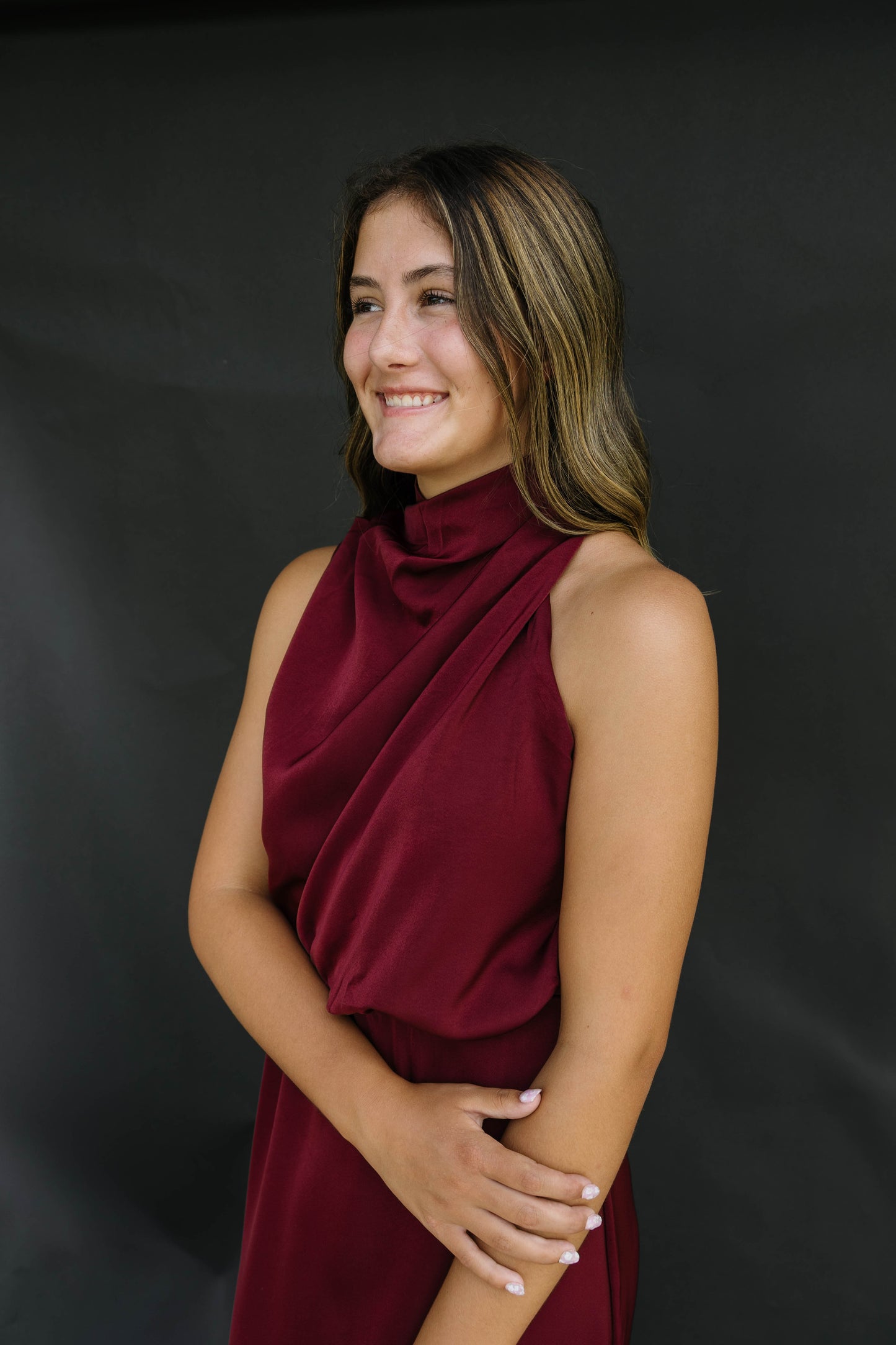 Cocktail Hour Satin Dress | Wine Red