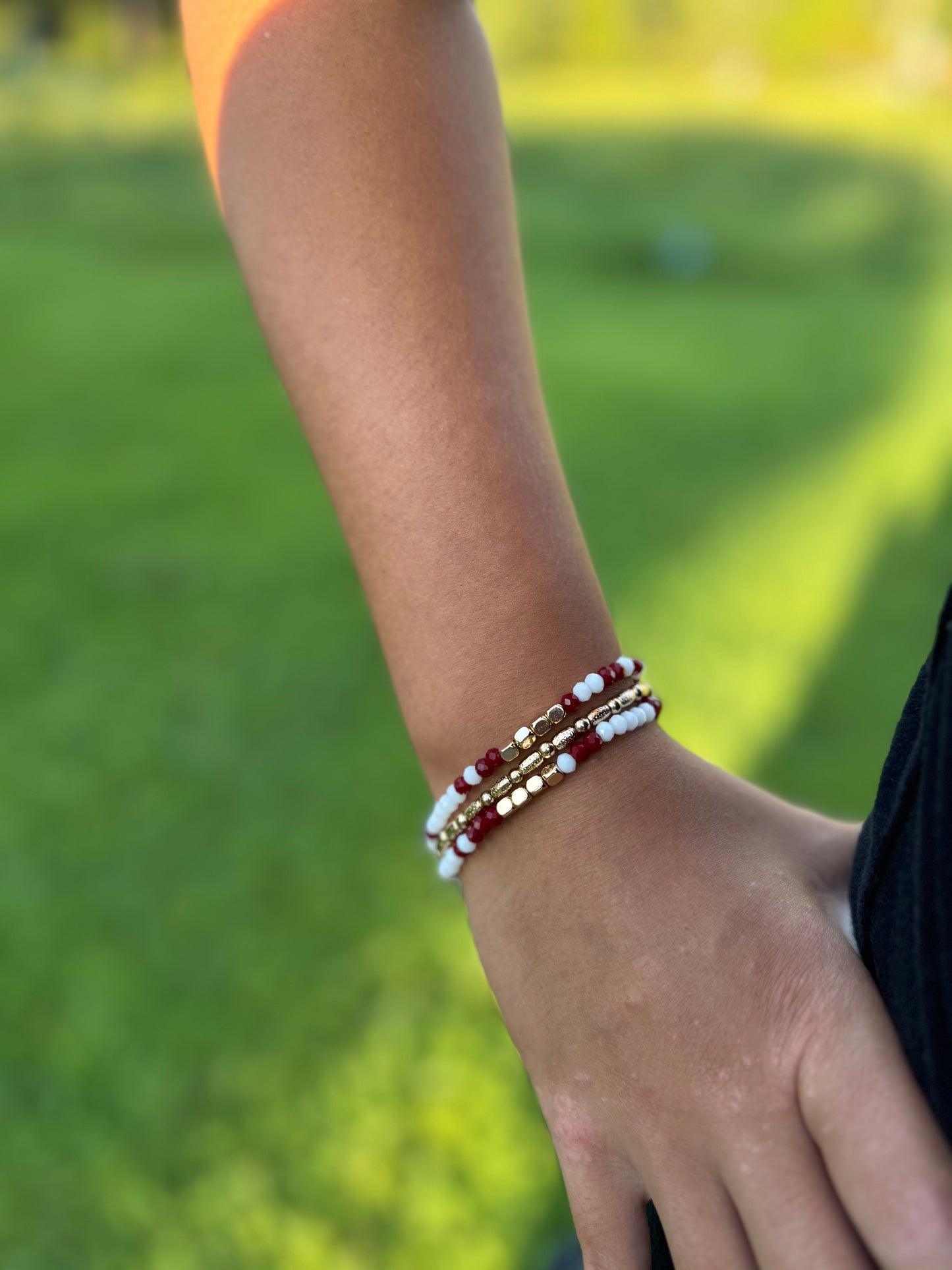 Game Day Bracelet Stack - Crimson & White
