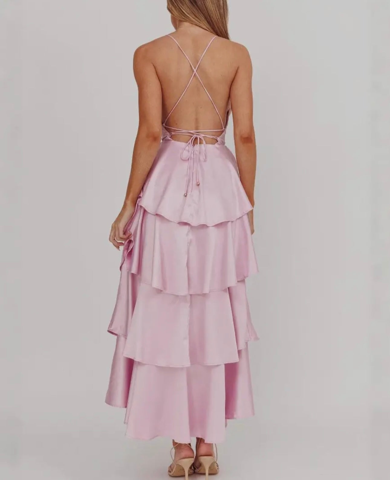 Dressed In Pink Satin Dress