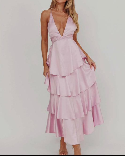 Dressed In Pink Satin Dress