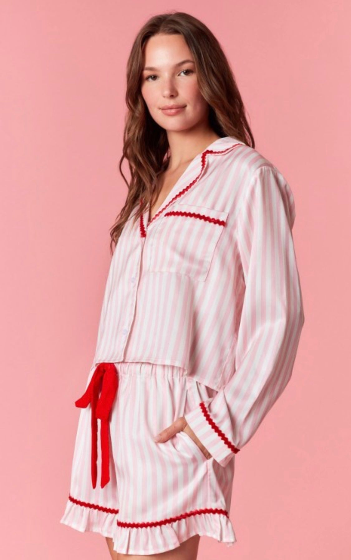 'Merry & Bright' Pink Striped PJ Set