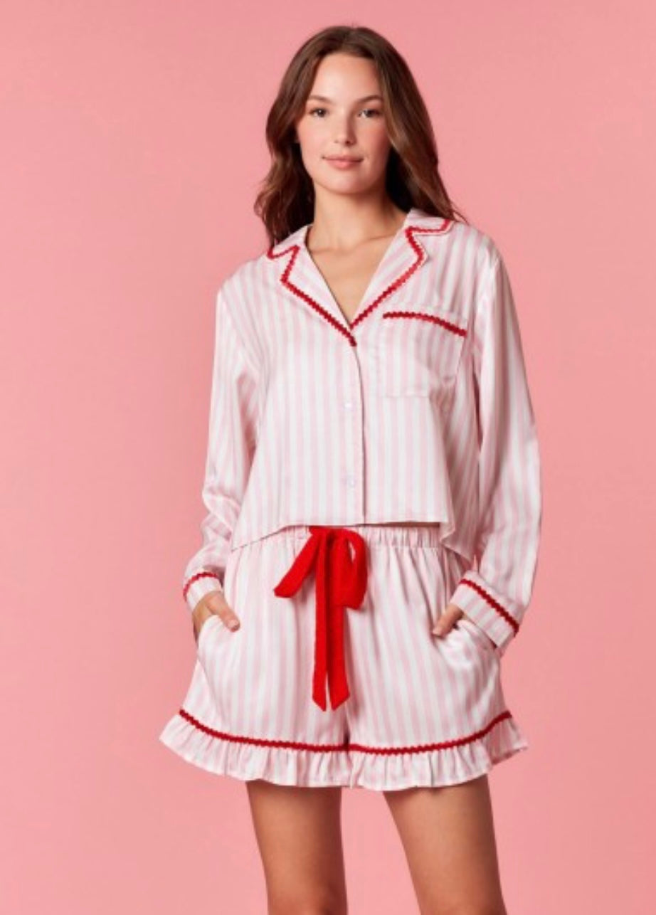 Blue Striped Christmas PJ Set