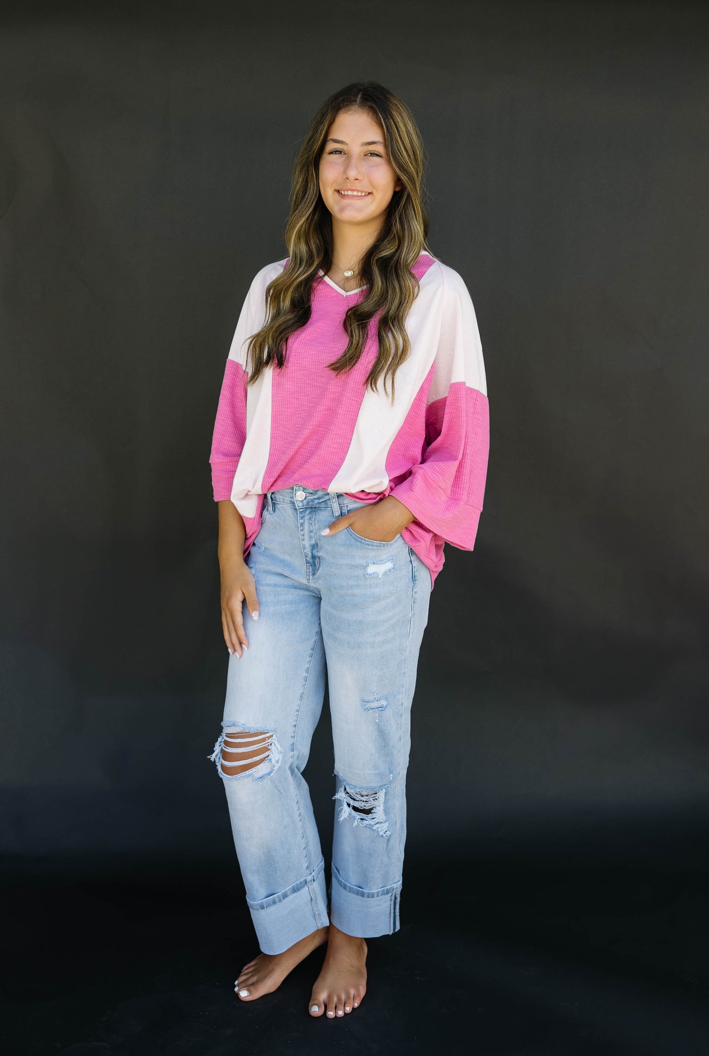 Pretty In Pink Oversized Color Block Top