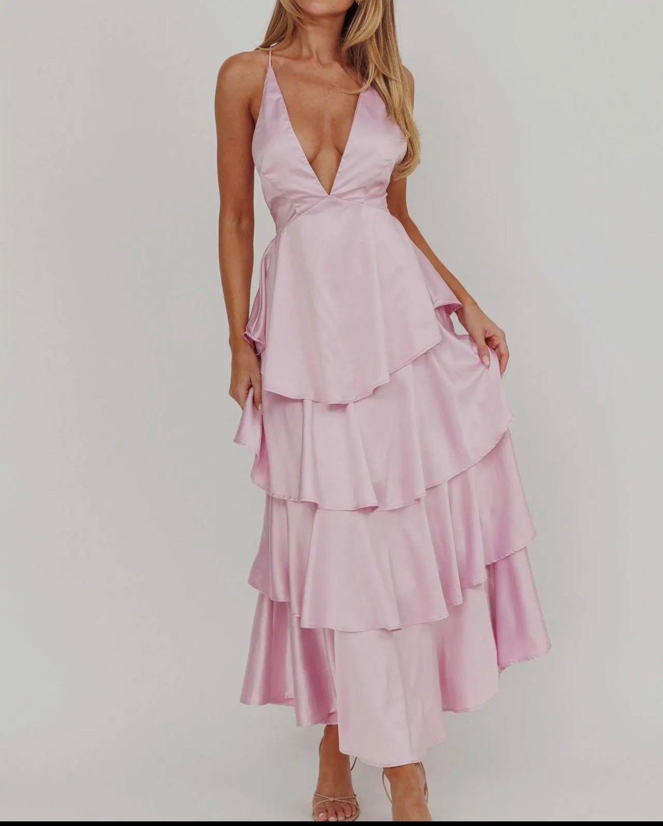Dressed In Pink Satin Dress