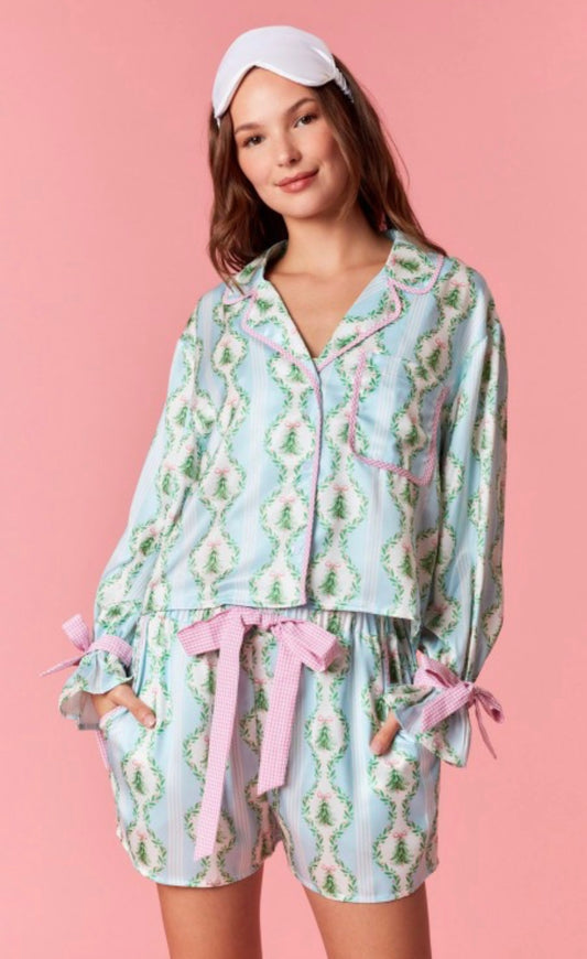 Blue Striped Christmas PJ Set