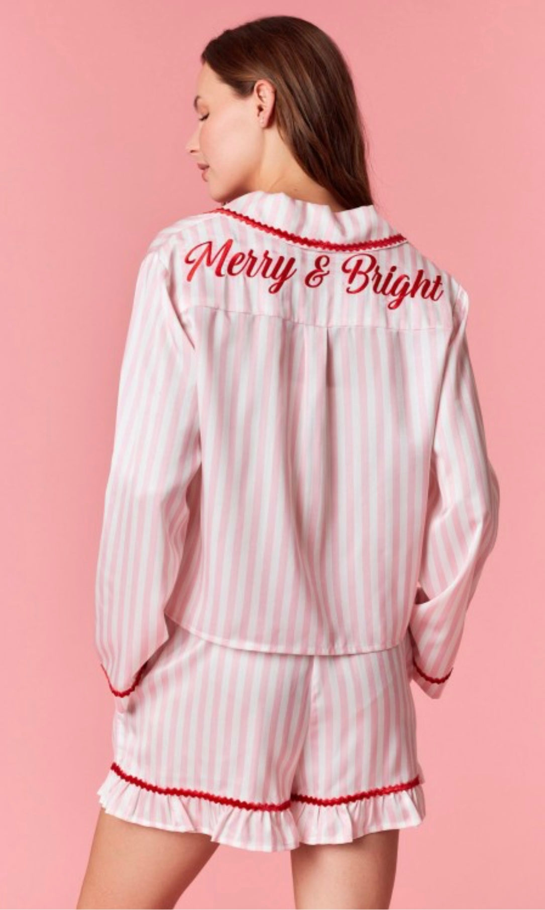 'Merry & Bright' Pink Striped PJ Set