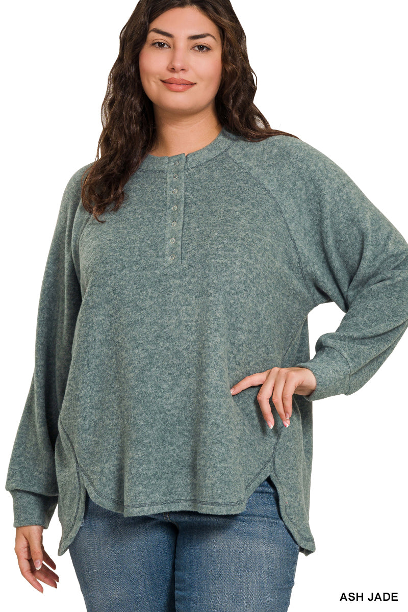 Curvy Brushed Henley Long Sleeve