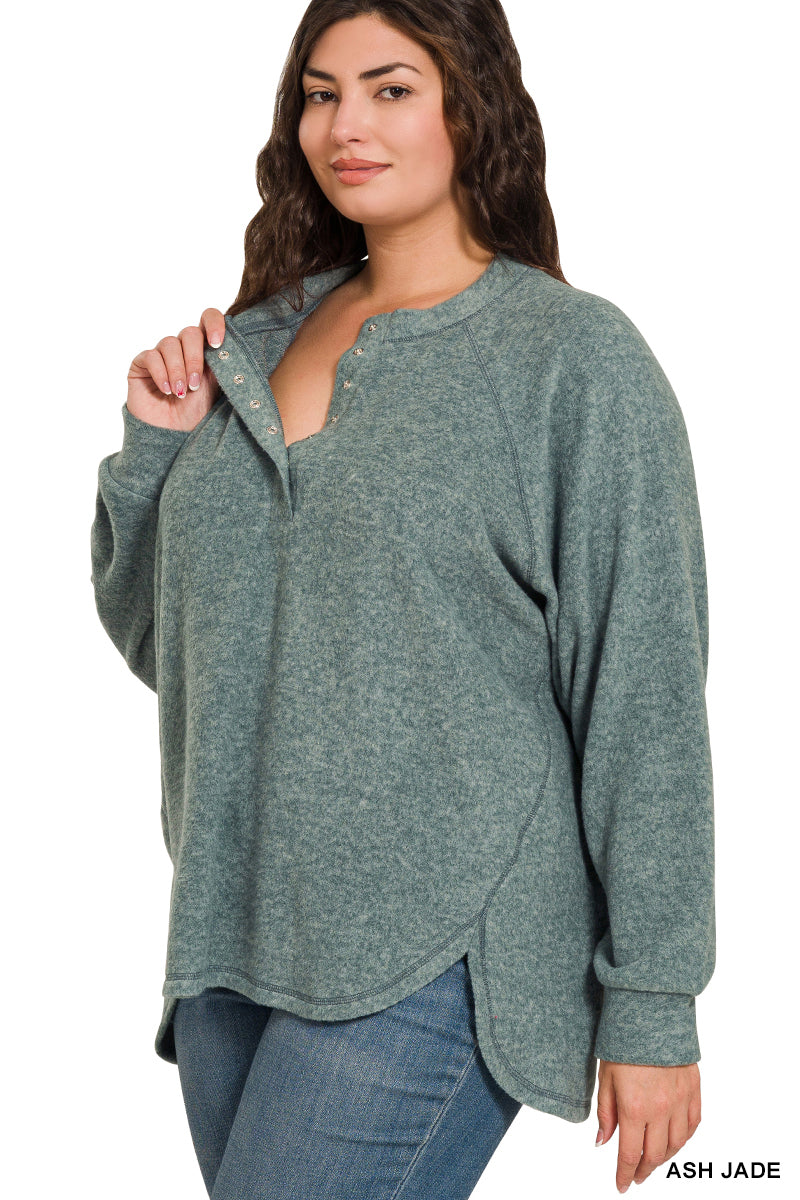 Curvy Brushed Henley Long Sleeve