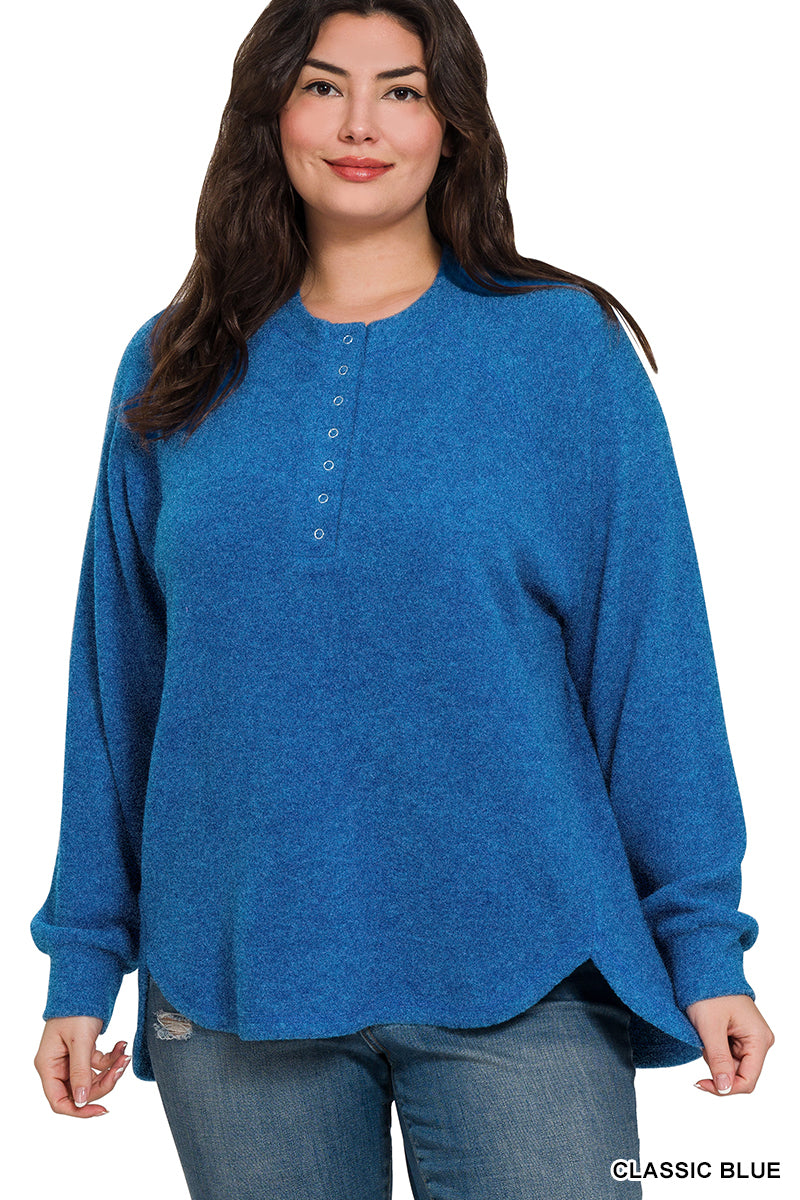 Curvy Brushed Henley Long Sleeve
