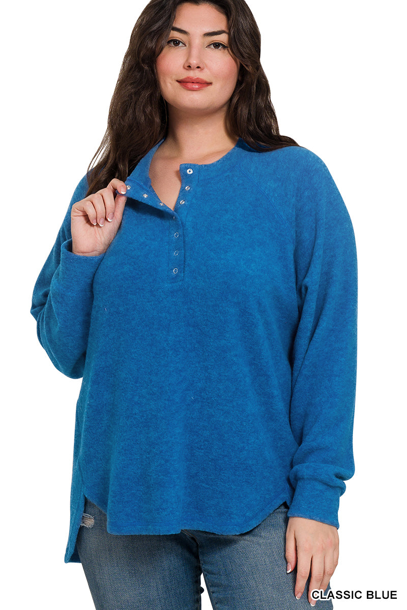 Curvy Brushed Henley Long Sleeve