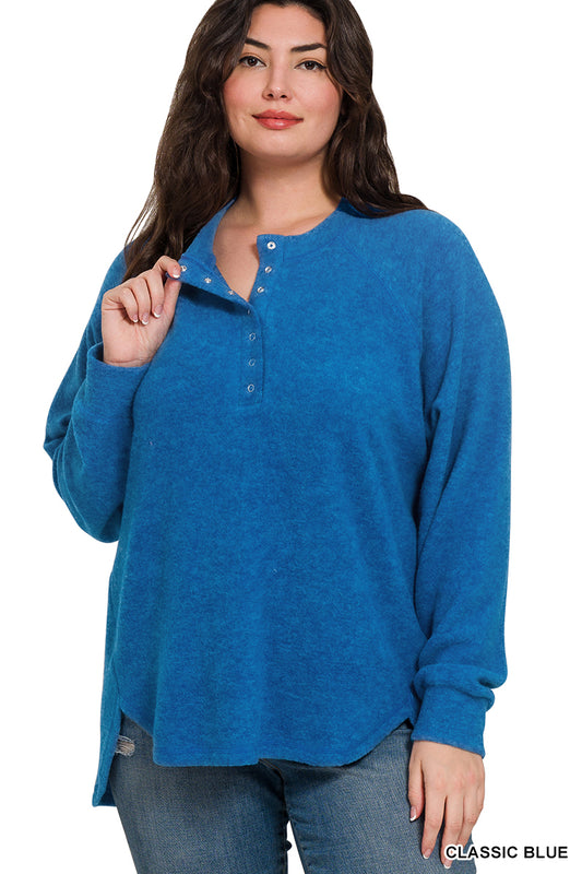 Curvy Brushed Henley Long Sleeve